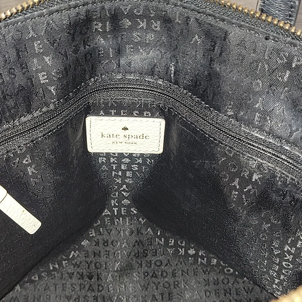 kate spade Black Leather Satchel with Ivory Bow Accent